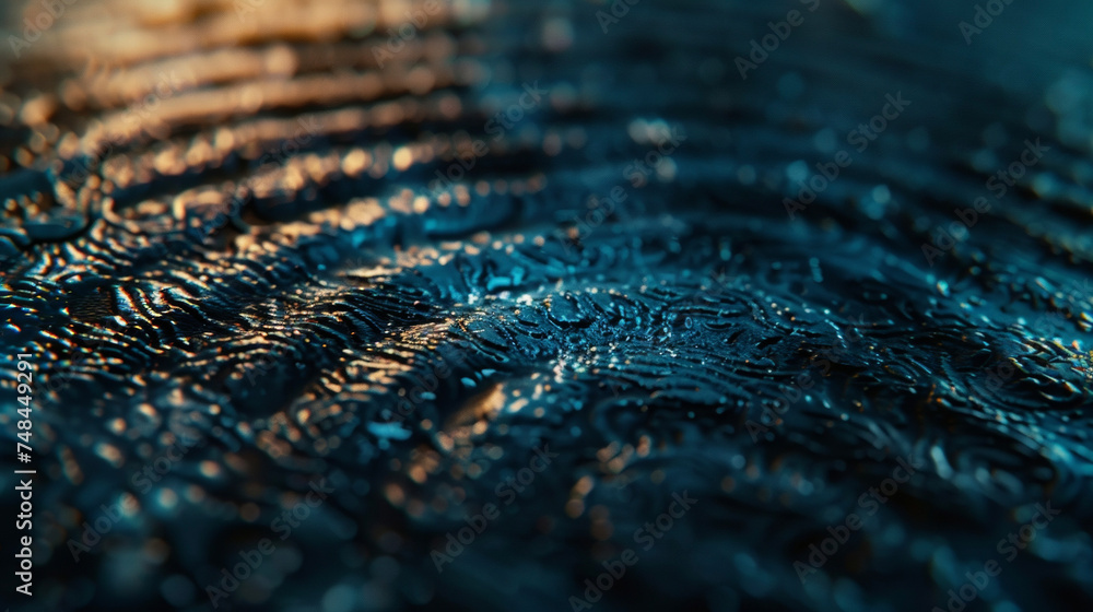 Poster an extreme closeup of a fingerprint pressed against a digital pad symbolizing the biometric security