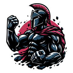 Fototapeta na wymiar Spartan Attack angry pose for sticker, T-shirt and Background PNG 