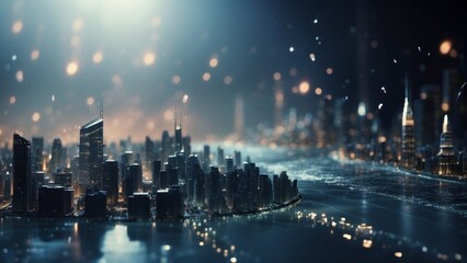 Drifting City in IT Technology Space Particles Background