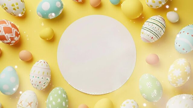 copy space of easter eggs on isolated background with paper card