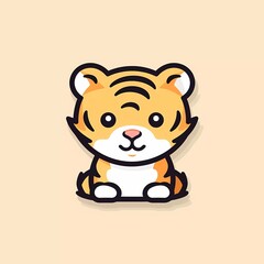 flat logo vector illustration of a cute tiger, with a minimalist background. generative ai