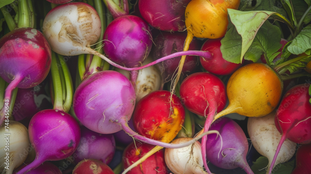 Poster a closer look reveals a of multicolored radishes each one with its own distinct combination of color