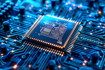 electronic circuit board, circuit board background, circuit board with a chip on it, electronic Chip, motherboard Part, generative ai