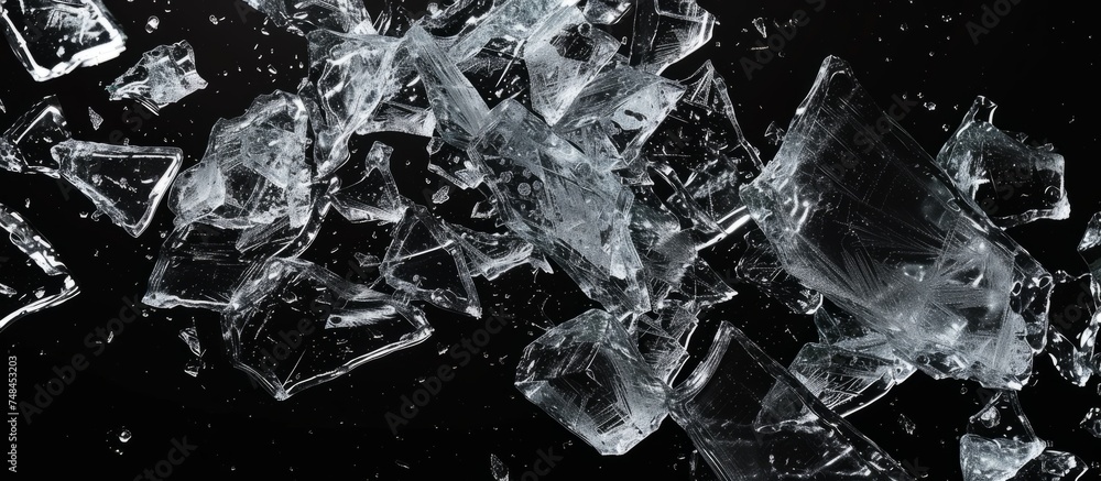 Poster captivating moment of ice cubes gracefully falling into the air, creating a stunning visual display