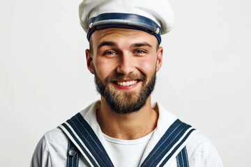 a seaman sailor man, his captivating smile complemented by the crisp elegance of his white uniform, evoking a sense of maritime grace.