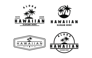set of hawaiian logo design vintage retro style	