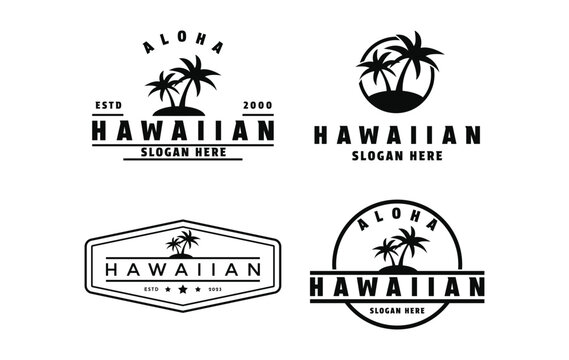 Fototapeta set of hawaiian logo design vintage retro style 
