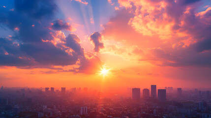 ate dusk with beautiful Heavenly sky over tokyo like city sky. city Sunset clouds abstract illustration. Wide format. Hope, divine, heavens concept
