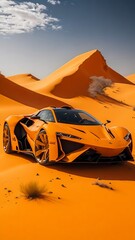 Fototapeta premium orange car in the desert for wallpaper or background