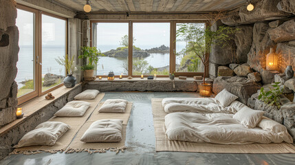 Tranquil Yoga Studio with Slate Stone Walls