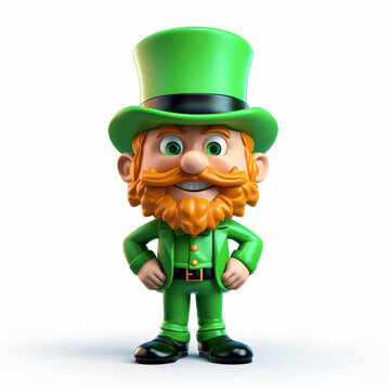 3d render icon of leprechaun with green hat and mustache generated AI