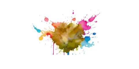 Bright colorful watercolor splash splatter stain brush strokes on white background. Modern vibrant aquarelle spot. Aquarelle explosion on white. Element. Vector watercolor illustration isolated design