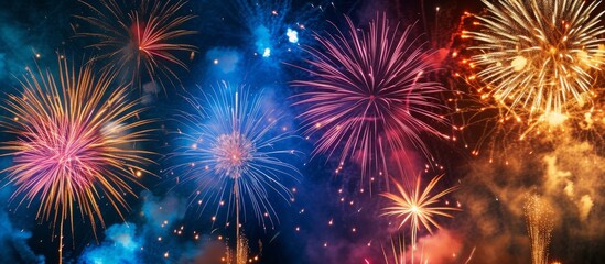Naklejka premium Vibrant and colorful fireworks illuminating the night sky