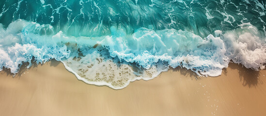 Fototapeta na wymiar Soft blue ocean wave on fine sandy beach - nature, water, and relaxation