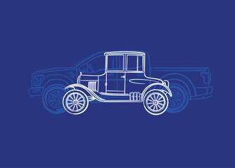 Fototapeta na wymiar illustration of an off-road car and old fashion car