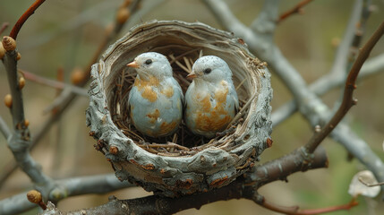 Obraz premium Denim Birds Nesting in Nooks: Casual Dwelling II
