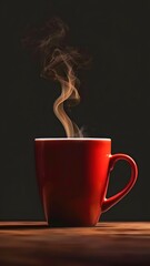 Steaming coffee cup on dark background