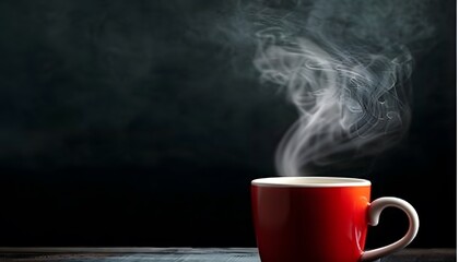 Steaming coffee cup on dark background