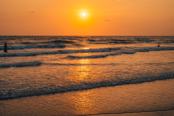 Fototapeta na wymiar Sunset on a tropical beach, golden hour