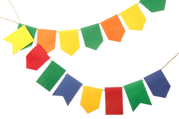 Colorful flags on white background. Festa Junina (June Festival) celebration