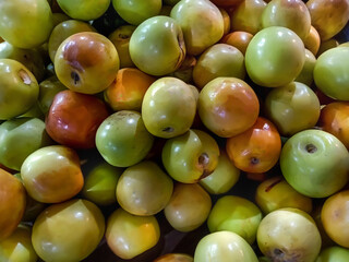 Top view of green-brown Bair Fruit of Asia. Pakistan side plums and jujube healthy and delicious...