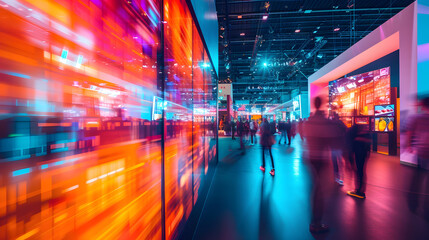 IT business convention, demonstration booth. Long exposure