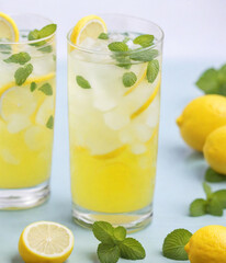 Lemonade with lemon slices and mint