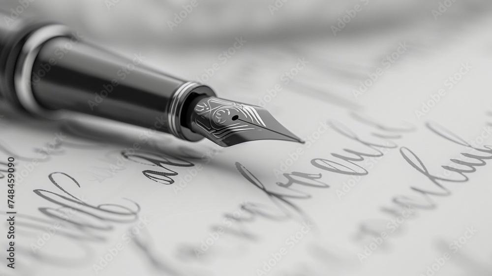 Poster a closeup of a calligraphy pen showcasing the skill and precision needed for delicate lettering on d