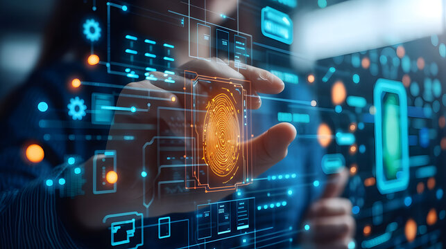 professional digital online account sign up verification process and official information and documents authentication for KYC or know your customer regulations with fingerprint and photo - Powered by Adobe