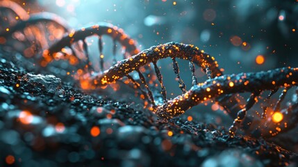 DNA double helix genetic material. Gene sequencing abstract design. Floating in space background, .science, abstract, biology, biotechnology, molecular, health, genetic - obrazy, fototapety, plakaty