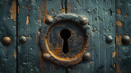 The master key hole. Security, vault, safe keeping concept. keyhole of old door or chest