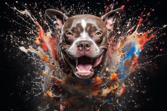 Playful Pitbull splash. Animal art. Generate Ai