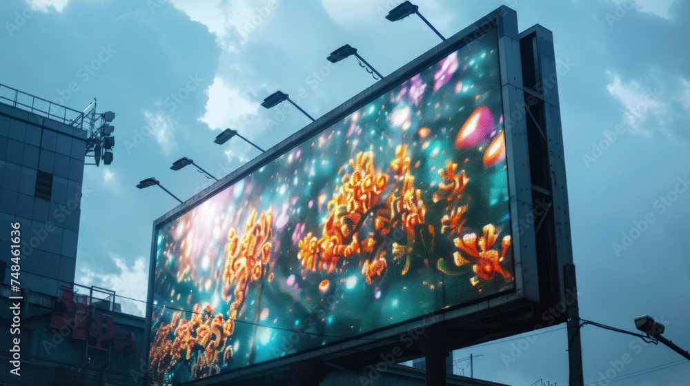 Poster a digital billboard displaying vibrant and eyecatching adver while also serving as a reminder of the