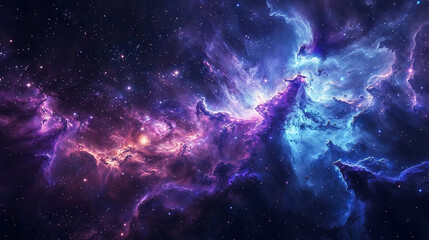 Blue and Purple Nebula Swirls in Starry Space - obrazy, fototapety, plakaty