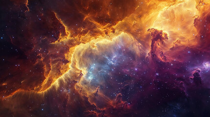 Cosmic Swirl of Blue and Orange Nebula - obrazy, fototapety, plakaty