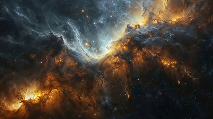 Ethereal Nebula with Luminous Star Clusters - obrazy, fototapety, plakaty