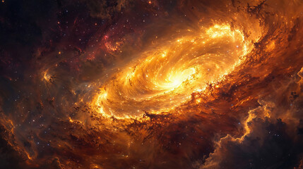 Swirling Galaxy Nebula in Vivid Oranges and Yellows - obrazy, fototapety, plakaty