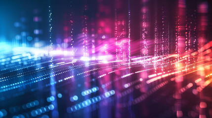 Technology digital background. Glowing grid, sci-fi interface with distorted lines, bright sparkles. 3D rendering. Space star dust round shine or wind wave spin with glow tail on black background