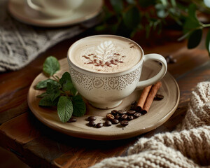 Latte Art and Aroma on a Rustic Table