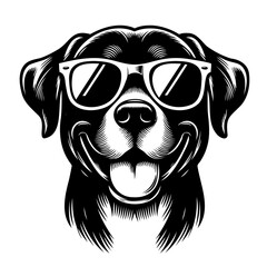 Dog in sunglasses. Black and white vector sketch ideal for laser cutting and stencil. 