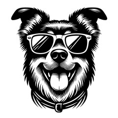 Dog in sunglasses. Black and white vector sketch ideal for laser cutting and stencil. 