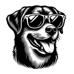 Dog in sunglasses. Black and white vector sketch ideal for laser cutting and stencil. 