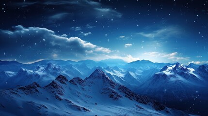 Starlit sky above a snowy mountain pass tranquil night - obrazy, fototapety, plakaty