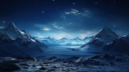 Starlit sky above a snowy mountain pass tranquil night - obrazy, fototapety, plakaty