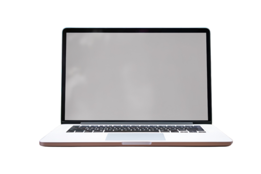 Laptop computer placed on a wooden table. Work equipment. Easy to carry. Work anywhere, anytime with a laptop computer. Isolated on transparent background.