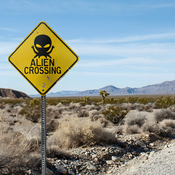An Alien crossing sign in the desert 