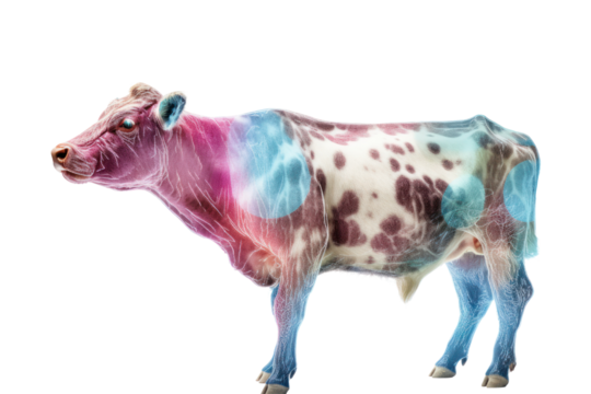 AI analyzes livestock data: Sensors track animal health such as temperature, AI analyzes data to identify animals that are sick or stressed.  Isolated on transparent background.