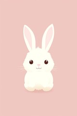 Obraz premium Vector cartoon style illustration of cute bunny rabbit on soft neutral pink background. Space for text. 