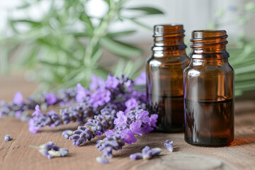 Fototapeta na wymiar Unrecognizable lavender aromatherapy oils