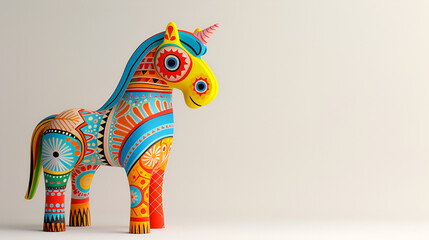 3D Modern Dala Horse in Vibrant Color Isolated on Light Background: Scandinavian Design, Ornamental Art, Digital Rendering, Generative AI

 - obrazy, fototapety, plakaty